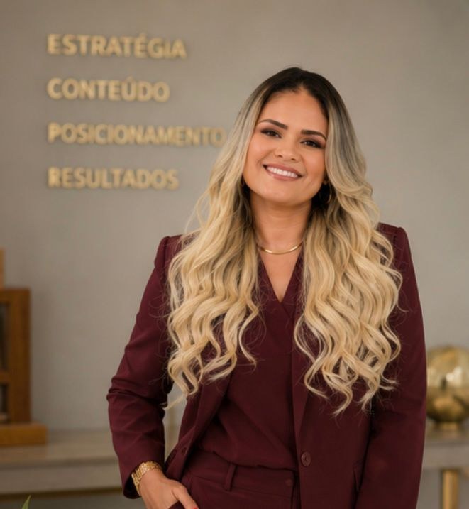 Adriana Lavesk, estrategista digital, em seu escritório